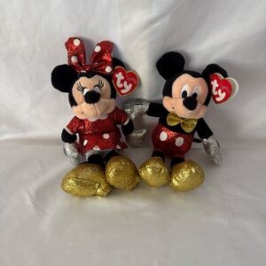 TY Beanie Babies - Disney Sparkle - MICKEY & MINNIE MOUSE (Sparkle - Red) (6 in)
